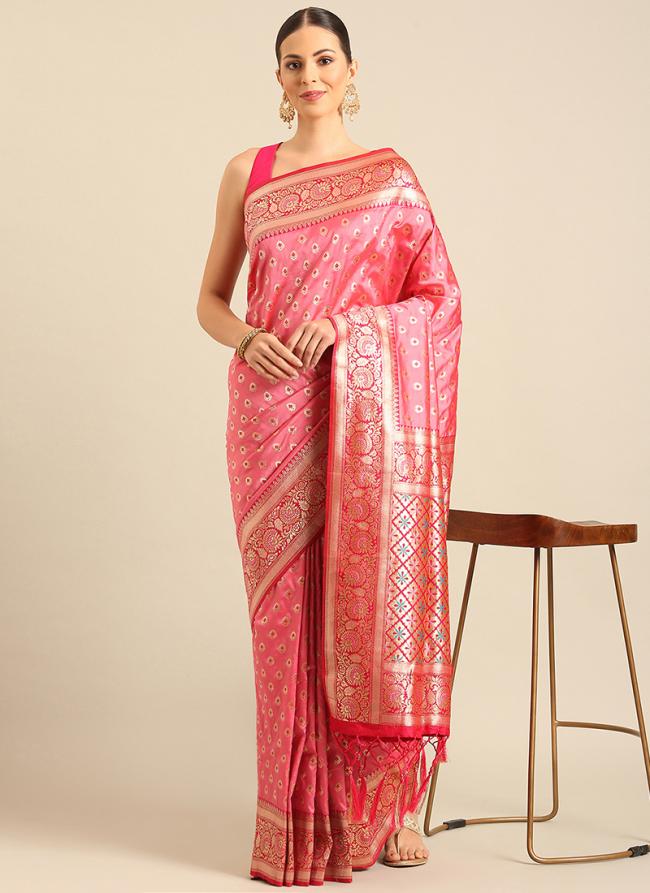 Banarasi Silk Pink Party Wear Weaving Saree